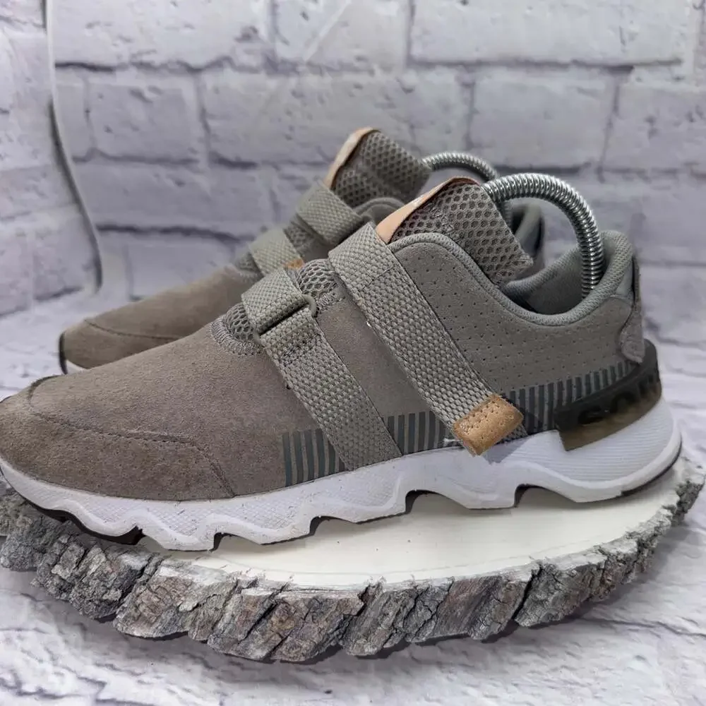 SOREL Kinetic Lite Strap Sneakers Gray White Suede Women’s Size 8 Shoes